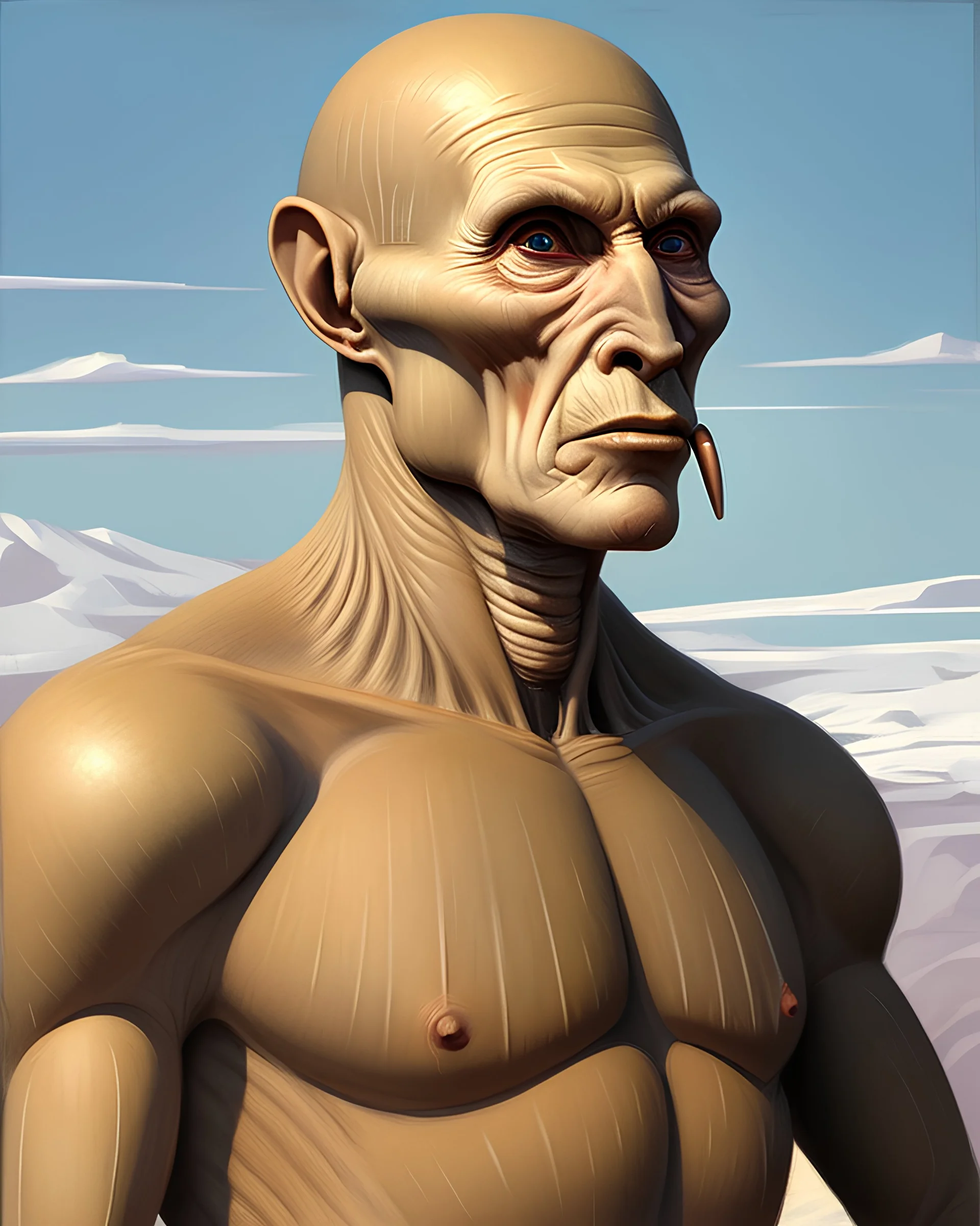 Portrait of a primitive human in the far future