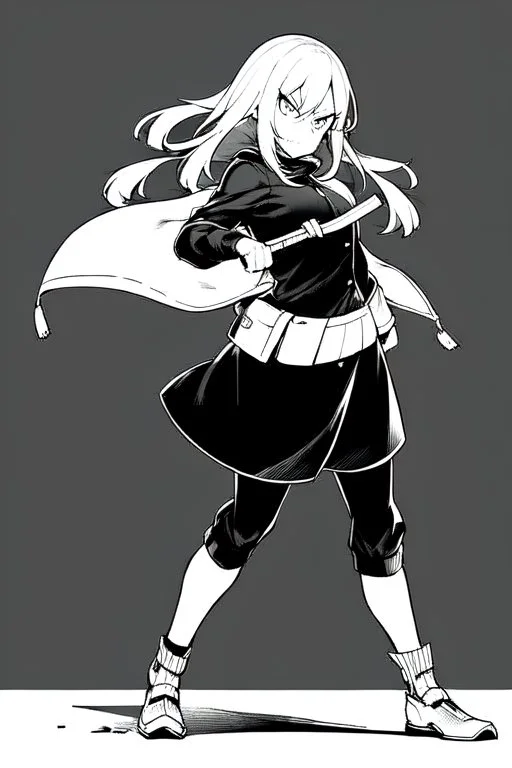 angry blonde girl, angry pose, full body, greyscale