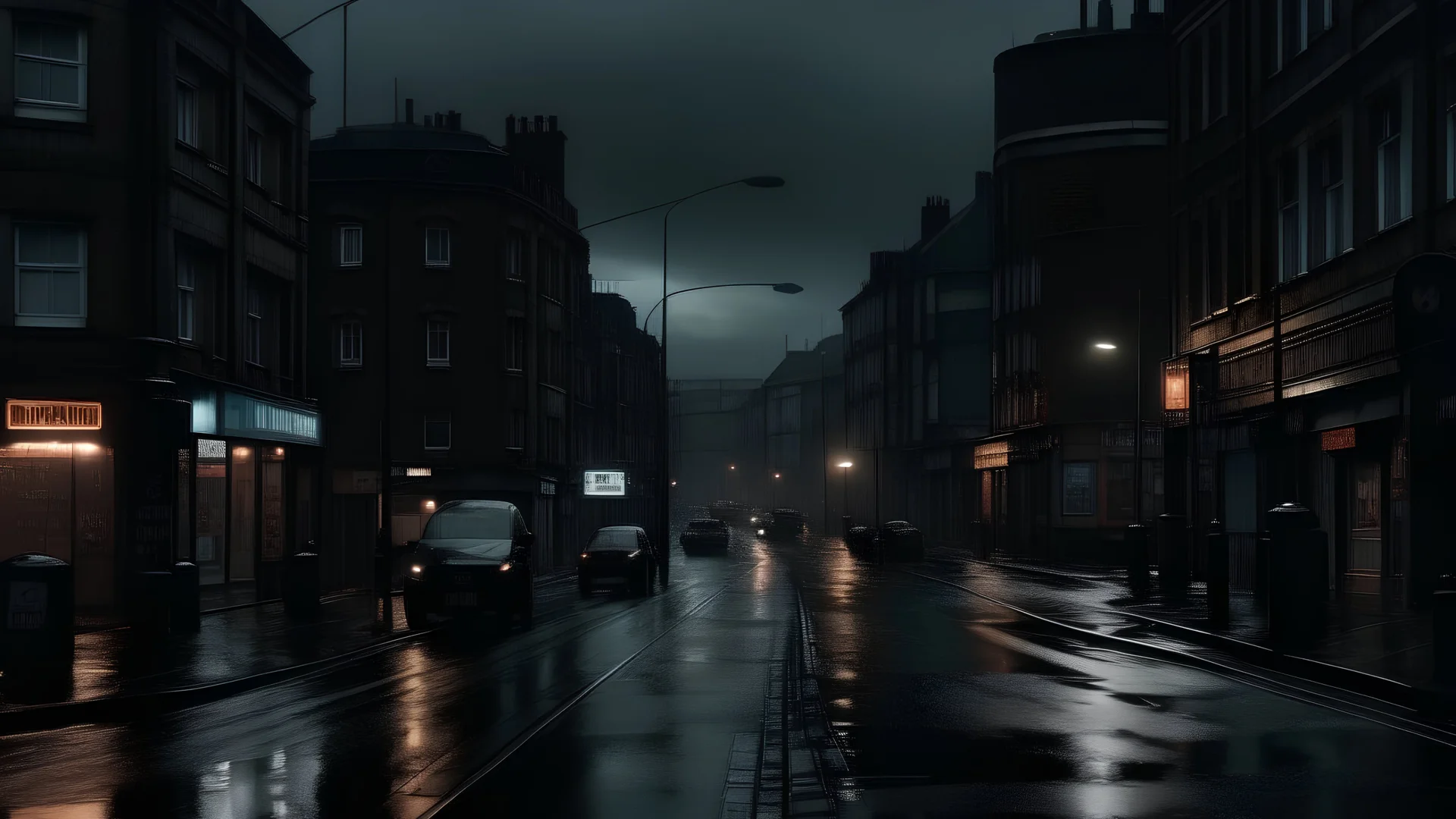 gloomy, dark cyberpunk dublin city in Ireland