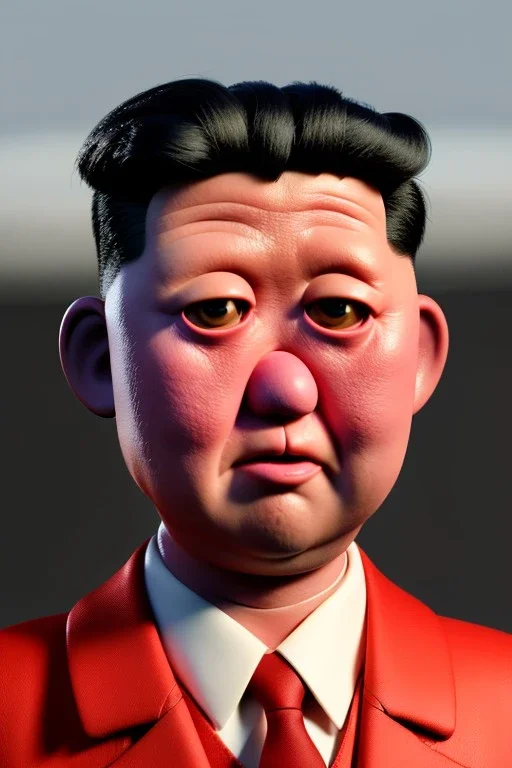 Waist up muppet Portrait, Kim Jong-un muppet doll, black suit, photo studio, red background, unreal engine 5, concept art, art station, god lights, ray tracing, RTX, lumen lighting, ultra detail, volumetric lighting, 3d.