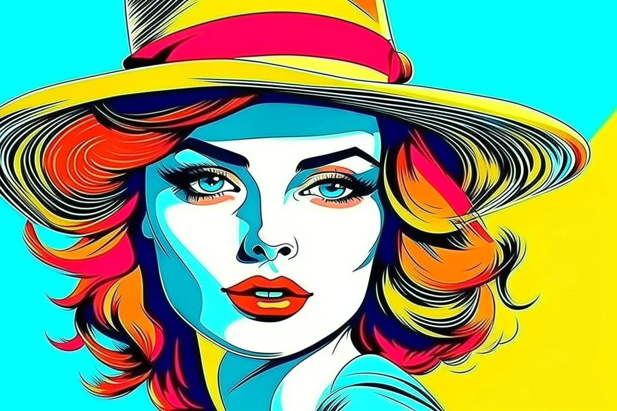 beautiful woman in hat in pop art style