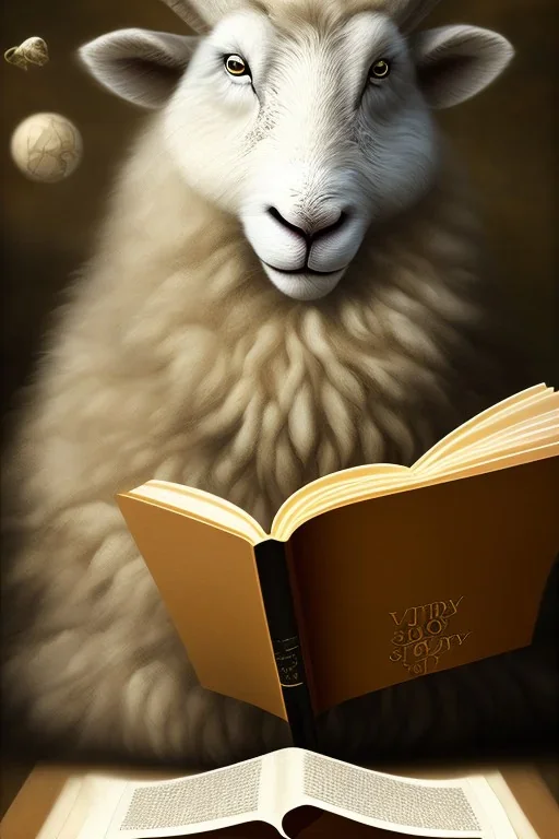 one black sheep reads a book, on other site white sheep herd sleep