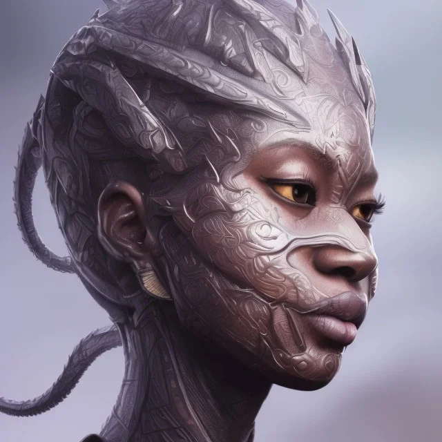 sango fantasy, fantasy magic, intricate, sharp focus, illustration, highly detailed, digital painting, concept art, matte, artgerm and paul lewin and kehinde wiley, masterpiece sexy lips Asian afro lips black African lady body Asian Dragon head silver bright rain lady outer space pretty skull head