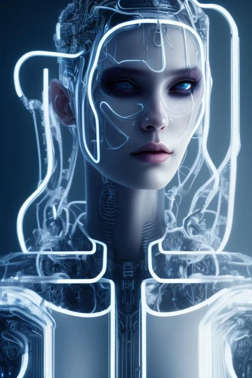 cyberpunk, head, women, portrai, face cry, black eye tears, tron, cyborg, robot, cyborg, white hair, seven , perfekt, real, dream, hr giger