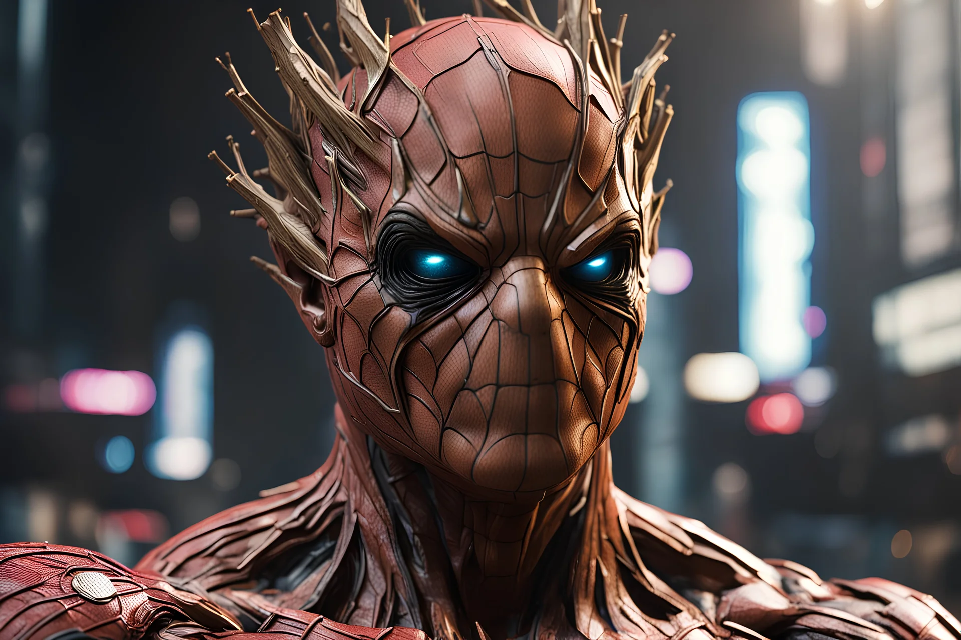 Imagine/ spiderman fuse groot ,Hyper-detailed ,8k, by xanuth