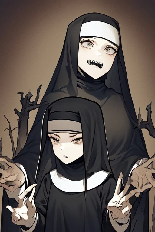 creepy young animated nun