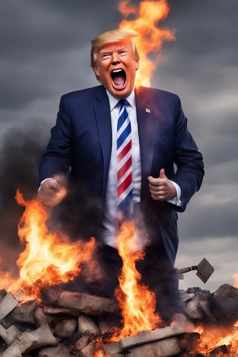 donald trump maniacally laughing, burning the american flag