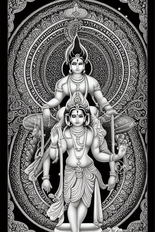 Hinduism, modern realistic cartoon drawing, grayscale, adult coloring pages, Hindu god Brahma, male god, wisdom, transformation, lined drawing, coloring page, 300 dpi, high quality print, painted portrait, full body, white hair , masculine, mature, handsome, upper body, muscular, hairy torso, fantasy, intricate, elegant, highly detailed, digital painting, artstation, concept art, smooth, sharp focus, illustration, 8K, HDR, masterpiece, pastel quad Color, 3D vector art, cute and quirky, fantasy