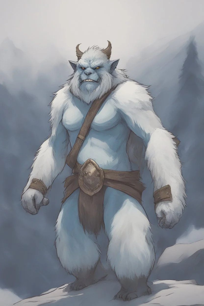 Dnd a bugbear with white fur and a blue nose