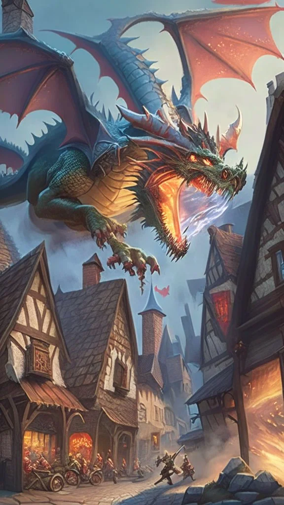 rpg dragon attacking a town