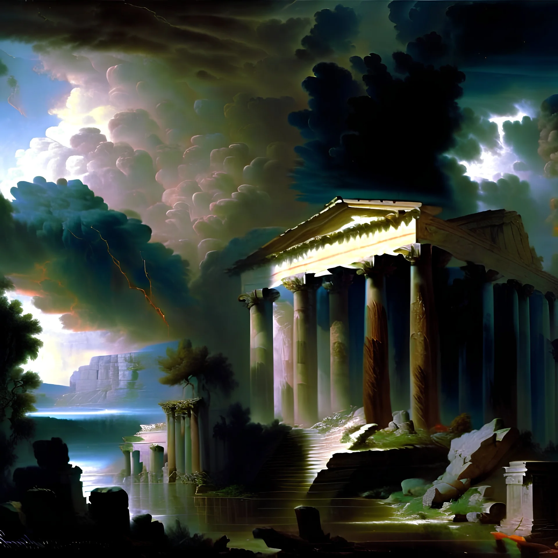 **********John Martin::2 stormy ominous ancient neoclassical temples landscape with Thomas Cole::1 --ar 4:2 --q 2 --uplight --s 750. --v 5.1