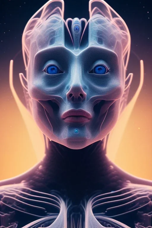 portrait full human body, meditation, third eye, universe, fourth dimension, fractal, realistic, 8k, high quality, extreme detail, symmetrical nose.