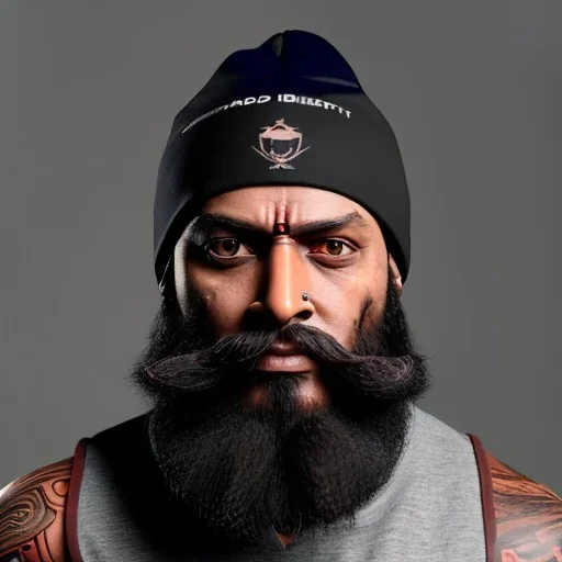 Dark Skin Ganesha, beard, angry, tattoo, strong man, beanie