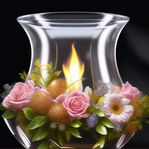 photorealistic crystal hour glass, a hyerrealistic transparent body, pastel colours flowers and leaves transparent, professional light, rococo, Artstation, intricate detail realism hdr, intricate detailed 8 k, with ornate jewelled, intricate detailed 4 k