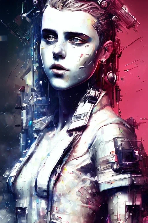 Danish singer MØ face,Abstract Yoji Shinkawa,cyberpunk,