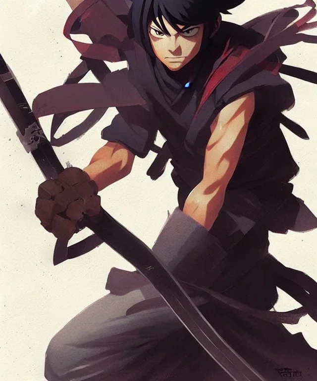 A young anime strong Ninja, character design, Greg Rutkowski