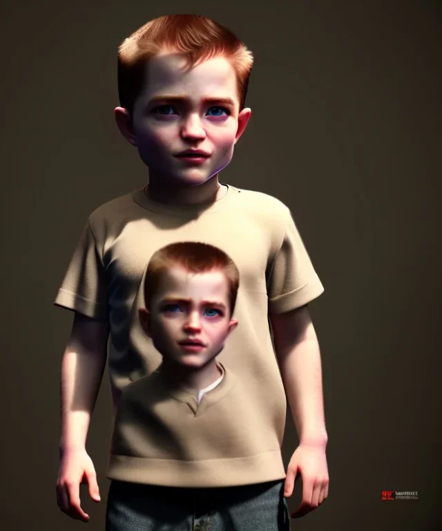 Robert pattinson toddler, full body, soft skin, dramatic lighting, hyper realistic