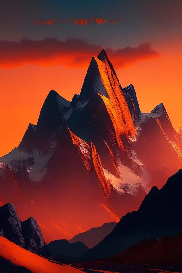 big rock mountains with and orange dawn sky with no clouds close montains