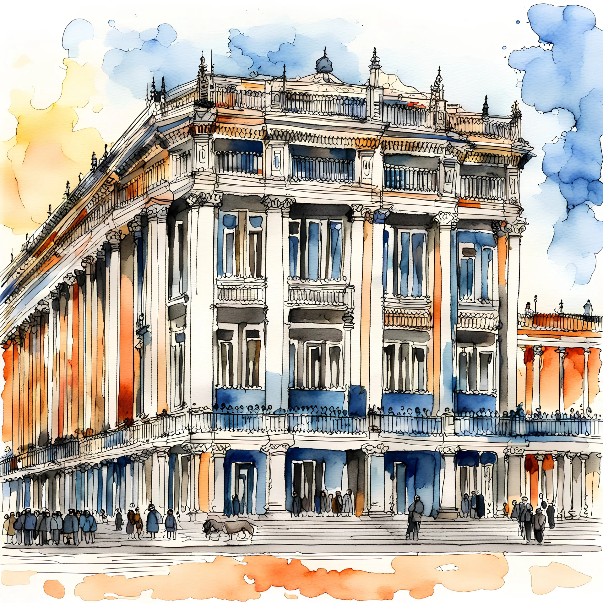 congress building montevideo in watercolor and ink