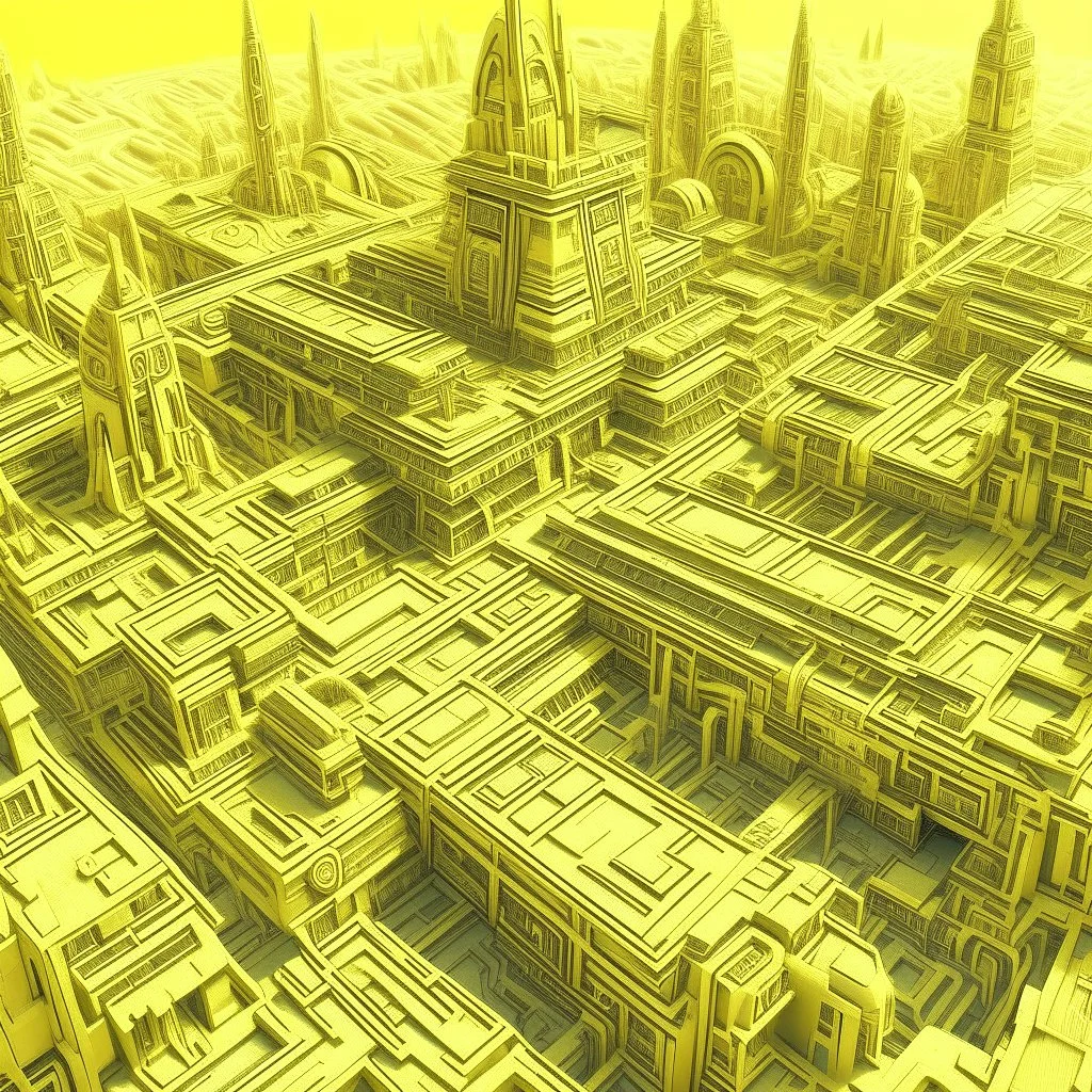 A light yellow cybernetic metropolis designed in ancient Egyptian hieroglyphics painted by Cai Jia