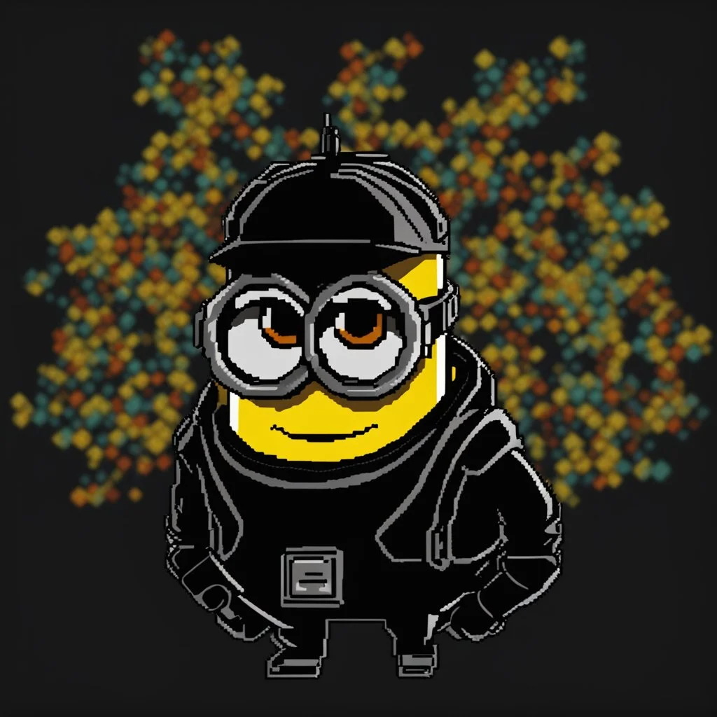 minion in 8bit style with blackbackground