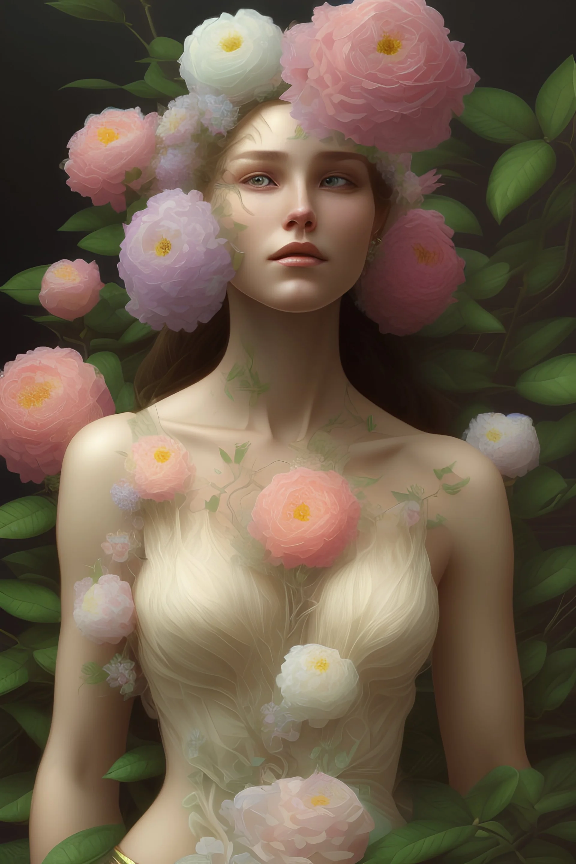 gardenia flowers, young spring lady, psychedelic, intricate, elegant, highly detailed, digital painting, artstation, concept art, smooth, sharp focus, illustration, art by artgerm and greg rutkowski and alphonse mucha