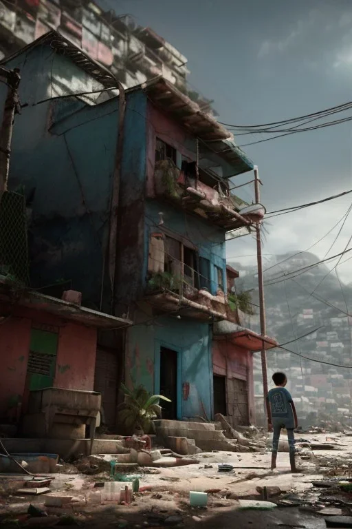 sad tired depressed boy abandoned in favela in Rio de Janeiro on christmas night