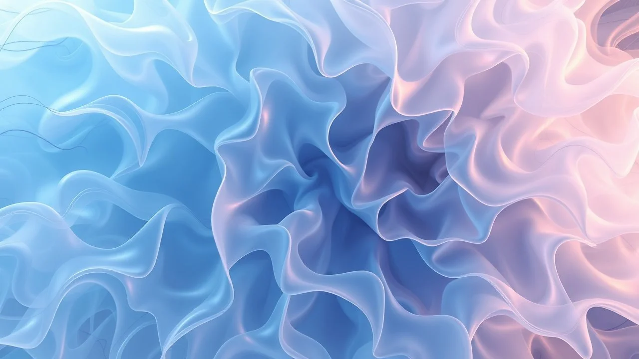 Mesmerizing abstract visual, mass of flowing translucent shapes, centered, soft aesthetic, negative space.