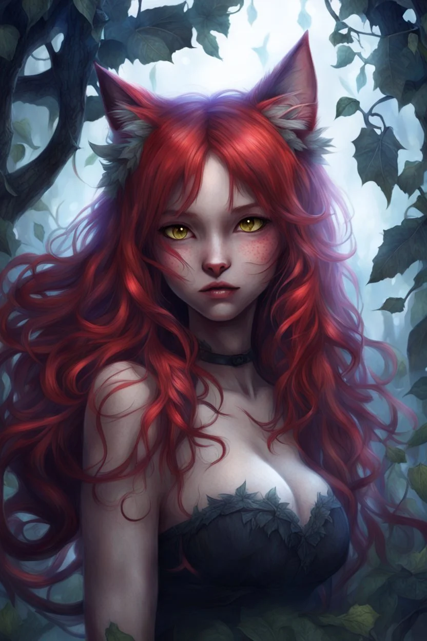 CAT GIRL, FANTASY, VINES, SOULLESS, FLUFFY TAIL, RED HAIR, FRECKLES