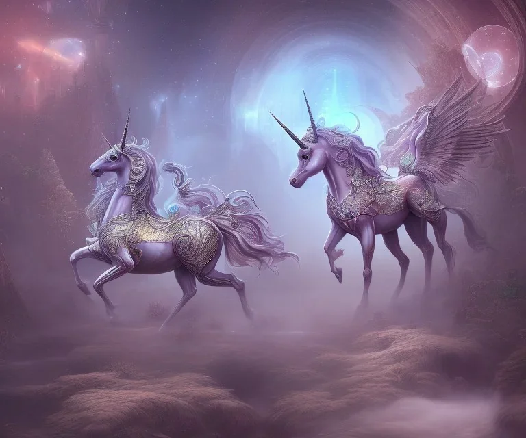 unicorn, surreal fantasy art, highly detailed, intricate color patterns on wings, soft studio lighting, background 64k