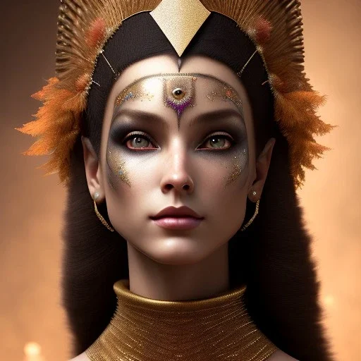 woolitize, nefertiti, rusty metal, feathers, Dryad, fae, sidhe, ominous, nature, plants, wildflower, facepaint, dnd character portrait, intricate, oil on canvas, masterpiece, expert, insanely detailed, 4k resolution, retroanime style, cute big circular reflective eyes, Pixar render, unreal engine cinematic smooth, intricate detail , soft smooth lighting, soft pastel colors