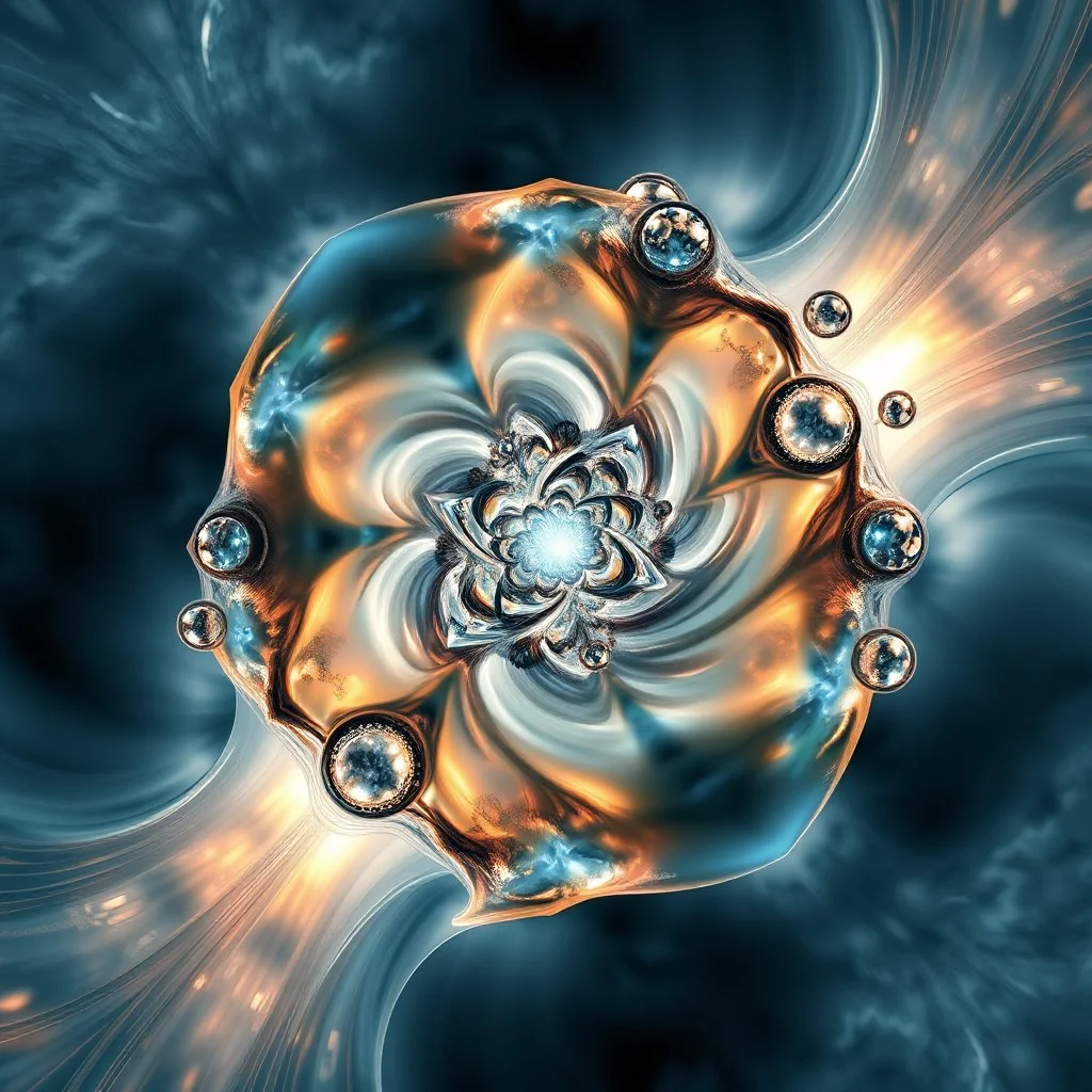 Dynamic hypnotic fractal 3D structures radial Symmetry twisting and morphing between organic and geometric forms , smooth translucent iridescent glass with inner glow and bubbles, varied transparent materials, stormy skies, intense dramatic