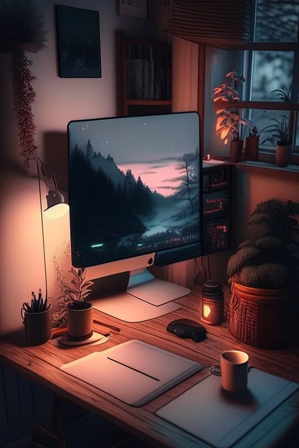 cozy vibes art computer desk