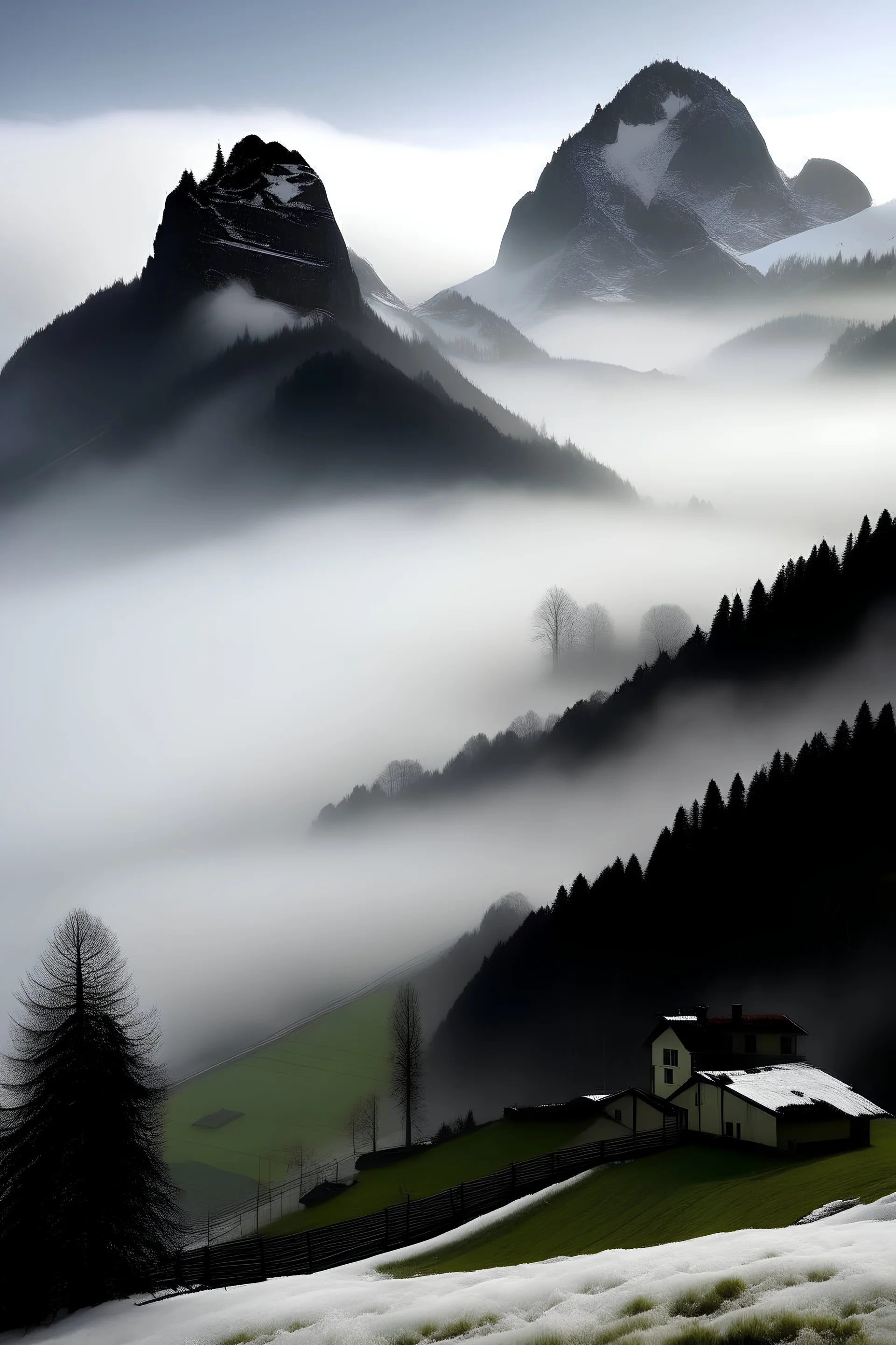 Winter fog crawls over Wasserflue mountain located in northern Switzerland.