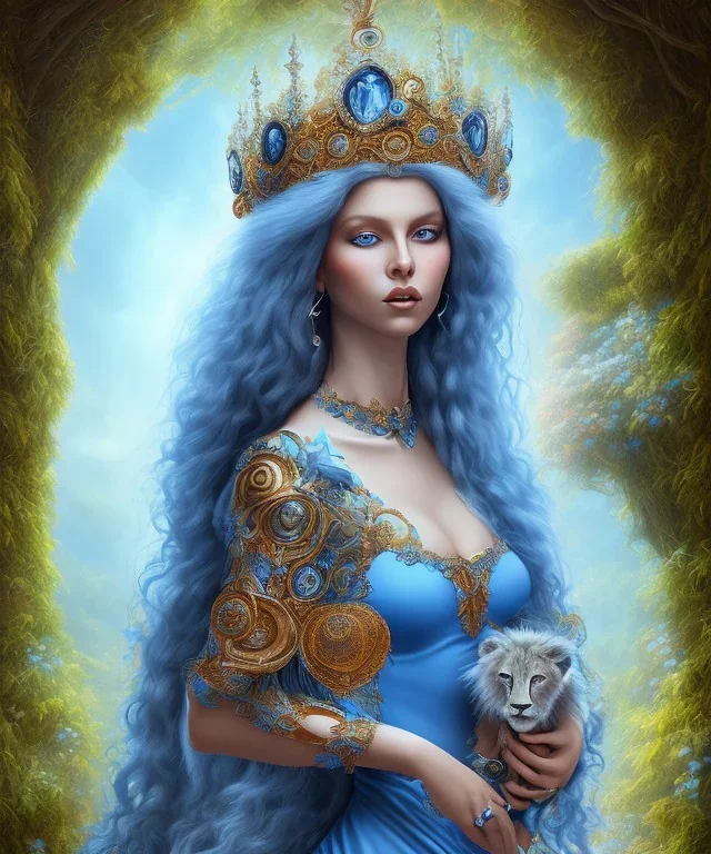 Maria Lionza, goddess of nature, blue dress