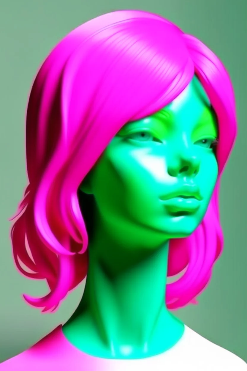 Mint girl face with rubber effect in all face with fuxia rubber effect hair