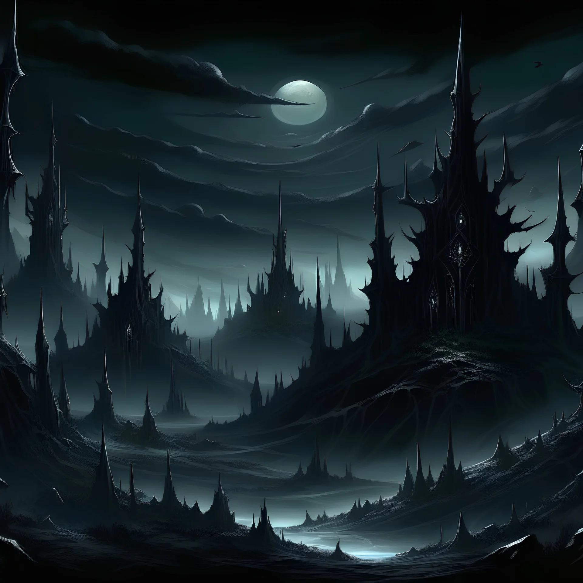 Dark eldritch spires landscape