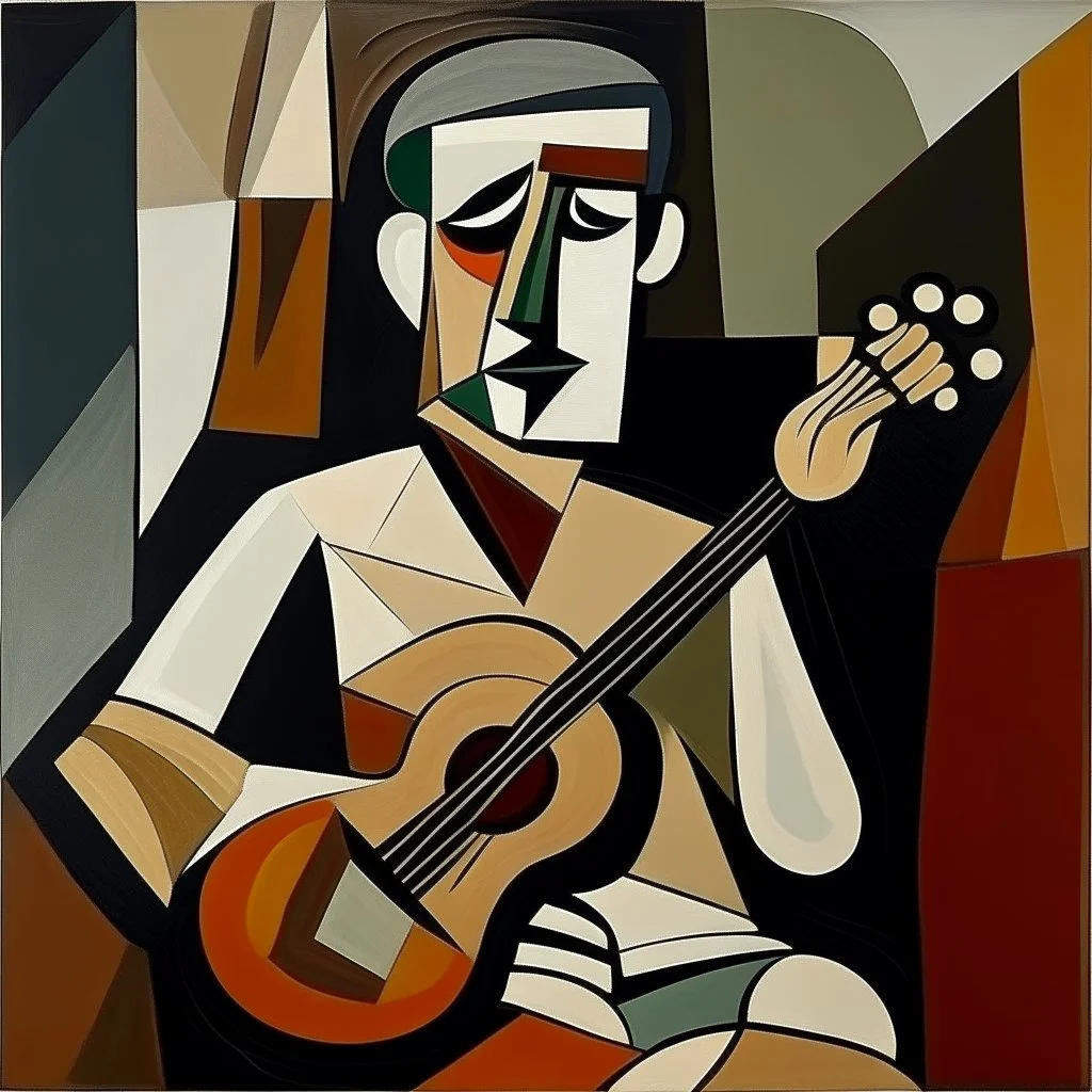 picasso man met gitaar brown cubisme only lines