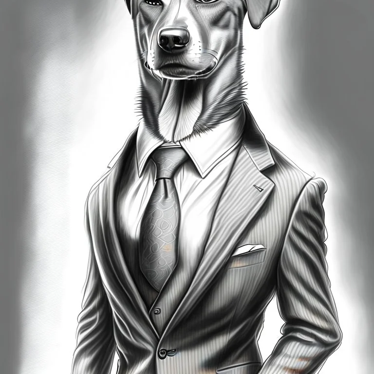 Illustrative sketch of a image of an humanoid dog, suit and tie, ultra quality, 8k