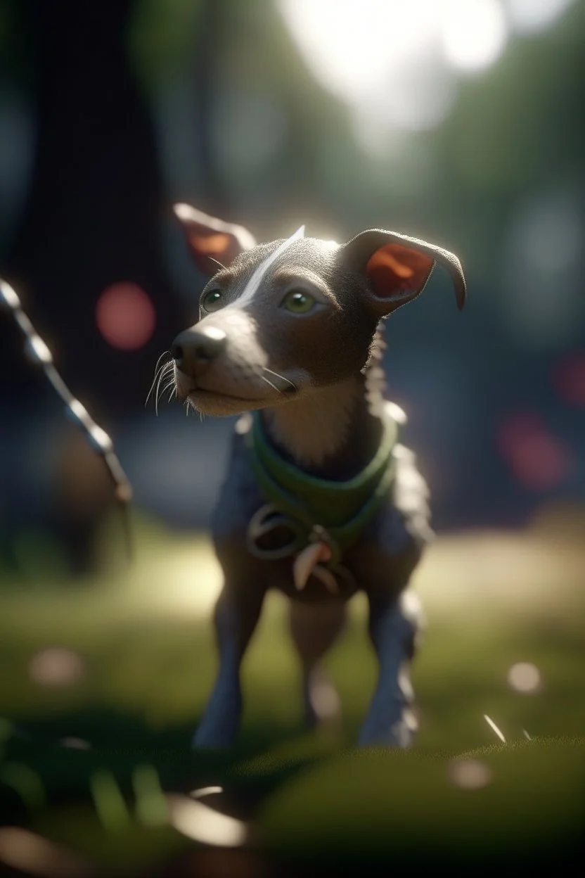 portrait of dog elf training spear throwing, bokeh like f/0.8, tilt-shift lens 8k, high detail, smooth render, down-light, unreal engine, prize winning