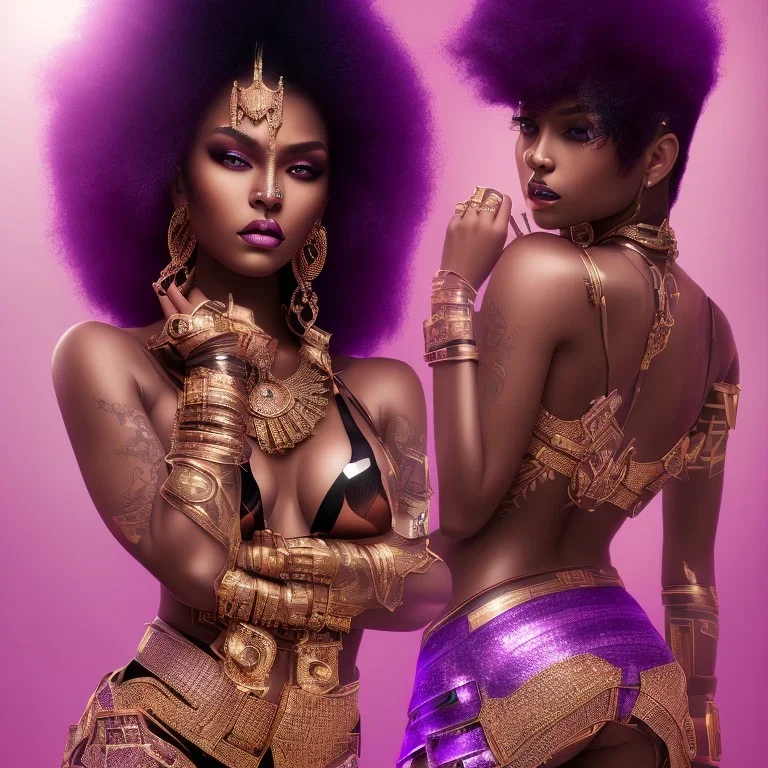 full body shot, masterpiece, best quality, black skinned, sparkling eyes, fluorescent skin,purple-dark makeup, gangsta style , highly detailed body, sun light, 4K, RAW, depth of field, high contrast, realistic details, 24mm