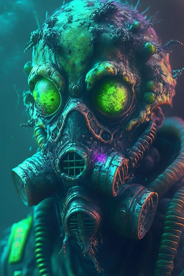 Humanoid emo zombie mutant gas mask alien,FHD, detailed matte painting, deep color, fantastical, intricate detail, splash screen, complementary colors, fantasy concept art, 32k resolution trending on Artstation Unreal Engine 5