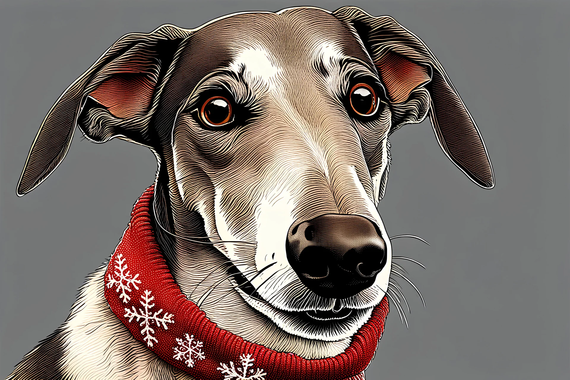 greyhound dog, Christmas card,Hyper-detailed ,8k