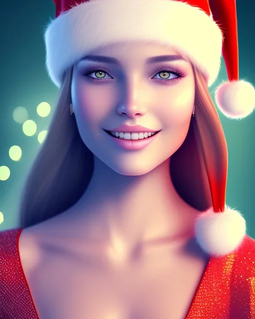 girl in Santa dress, close up portrait, Christmas, smiling