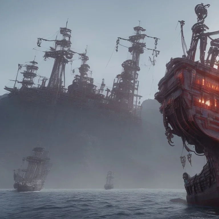 Skeleton pirates on a big, scary ship, artistically