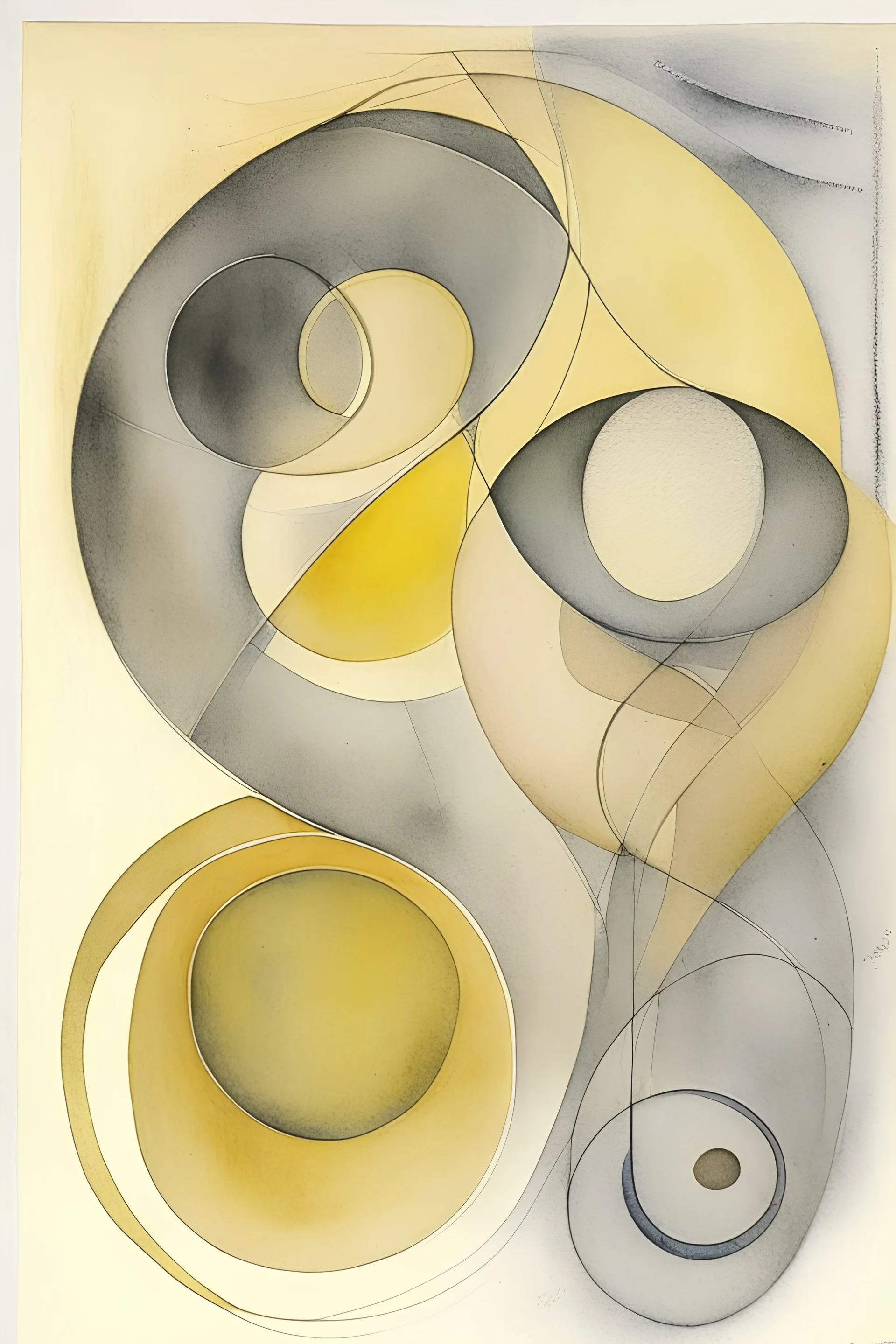 abstract watercolour by barbara hepworth and paul klee in gold and grey
