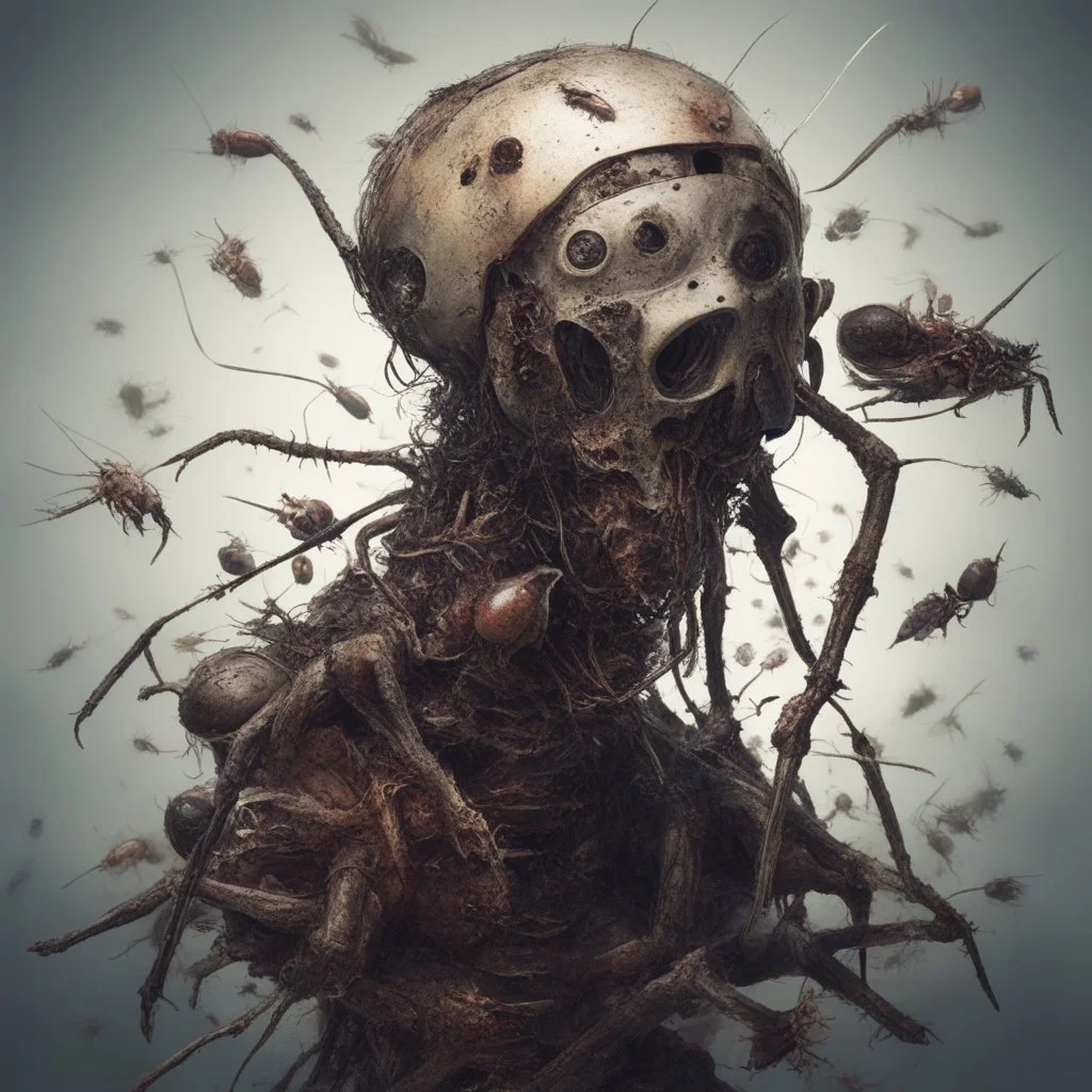 horror, infested, swarm, mechanical, robot, insects, bugs, cockroaches, flies, spiders, ticks, parasites screaming person, pain, decay