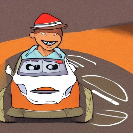 humanized car with feet and a hat