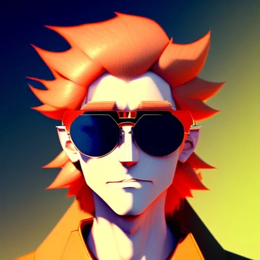 a man with blonde hair wearing sunglasses and an orange jacket, a character portrait by Miyazaki, featured on pixiv, rayonism, toonami, official art, anime