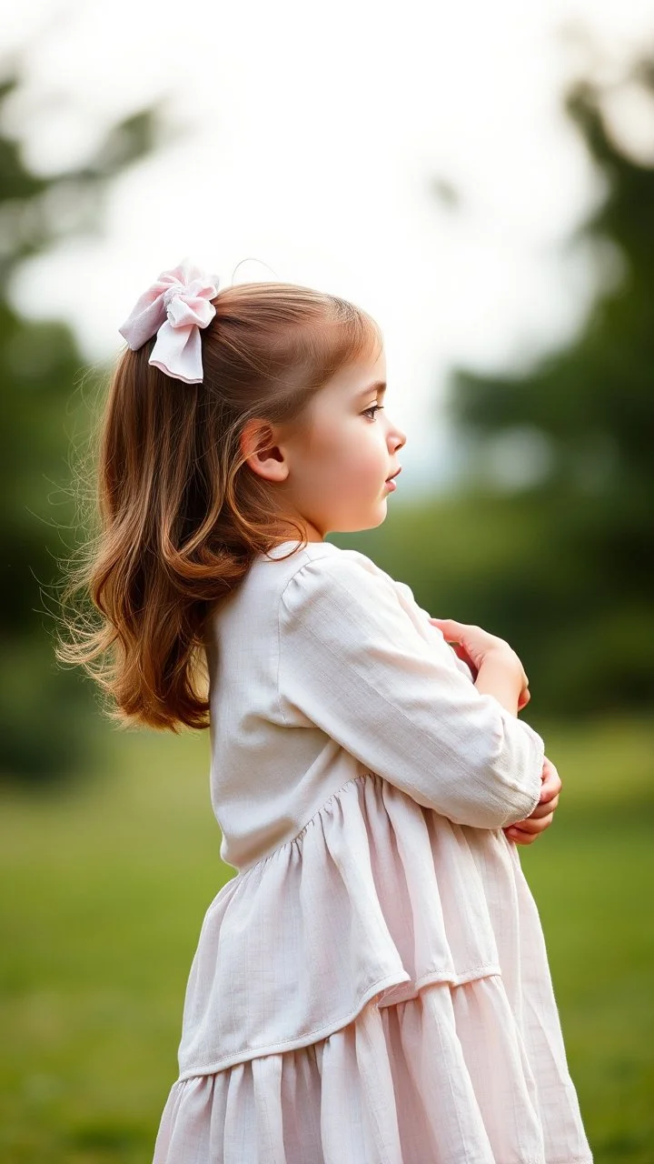 Side profile of a baby girl with her Cibeles aspirations behind her standing . Holding her brother hugging with love and compassion ,